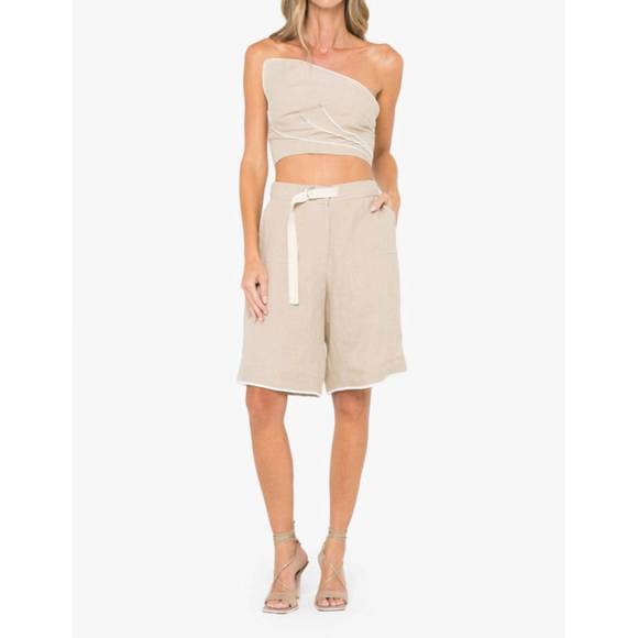 NEW JBQ leaf strapless top in safari